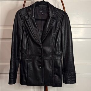 Avanti Black Leather Fitted Blazer Y2K Tailored Jacket Small